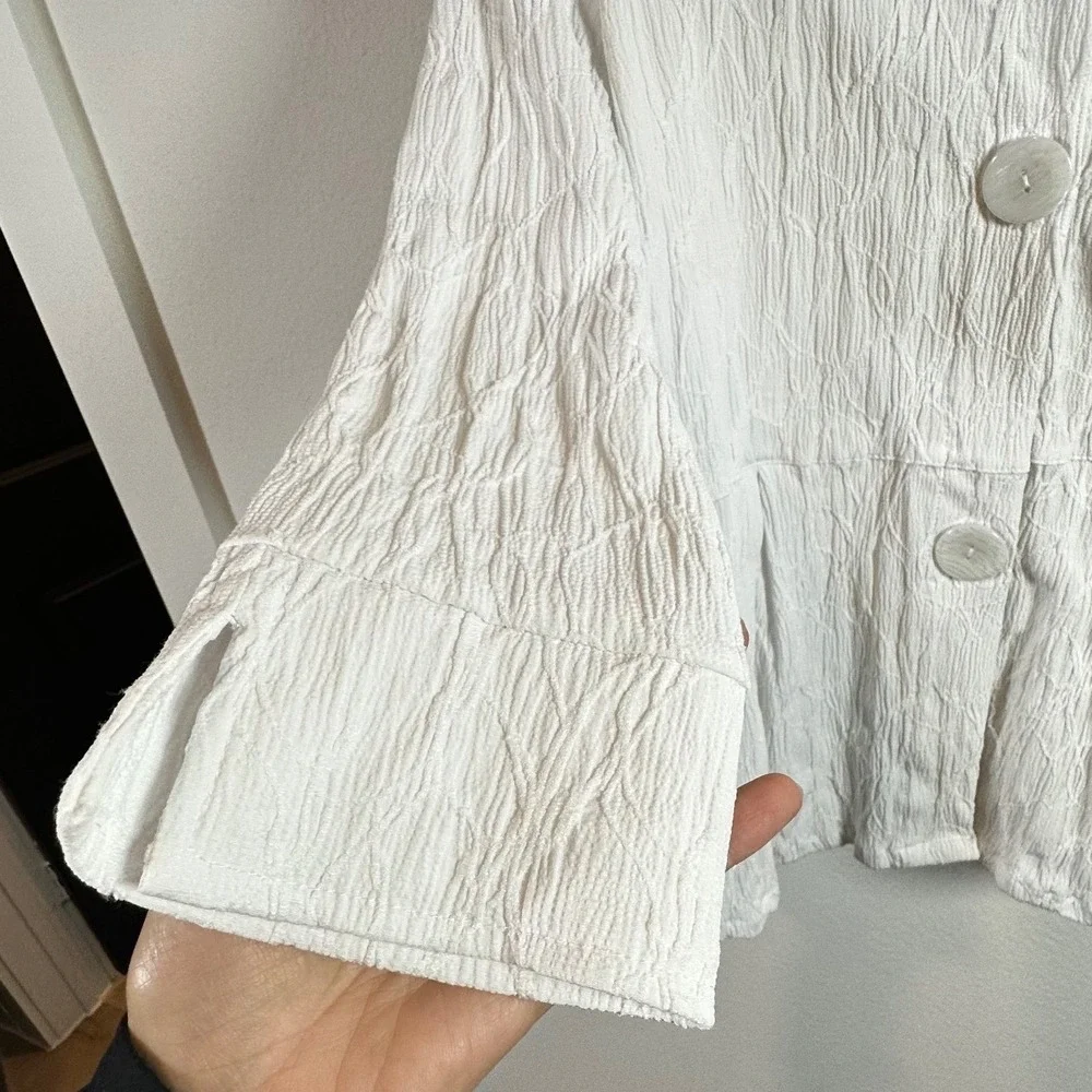 Peck & Peck Soft Luxury Tailored White Textured Crinkle Button Peplum Vintage S - Picture 5 of 8